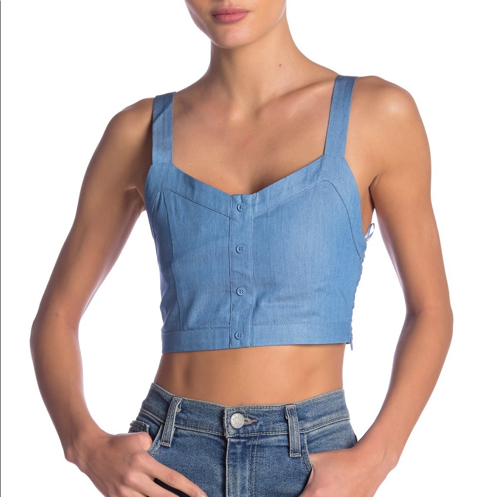 Yumi Kim Crop chambray Top with zipper & elastic
